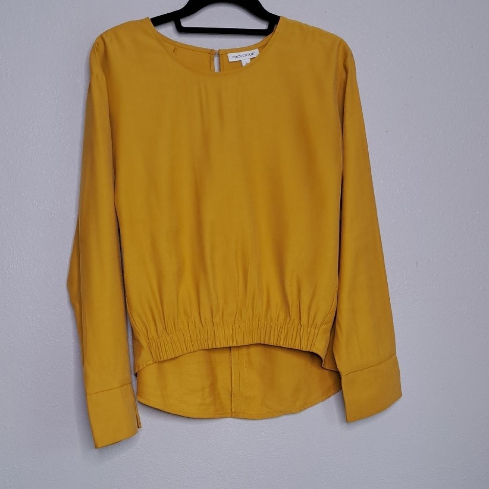 Prologue Long Slv Top Yellow Mustard Office Career Keyhole Pullover S